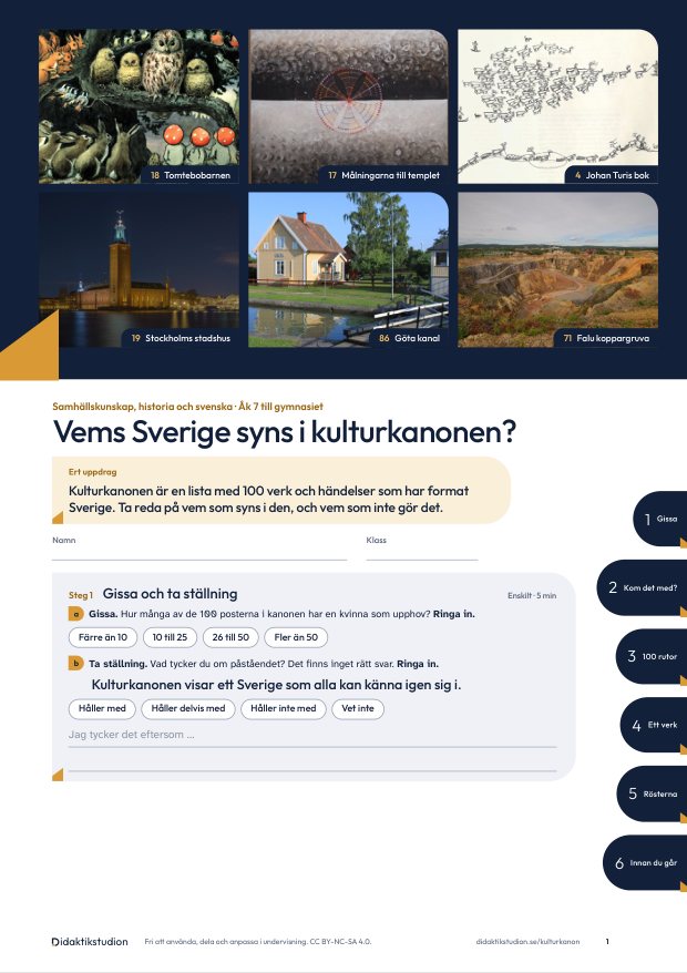 Omslaget till Mitt blad, med sex bilder ur kulturkanonen