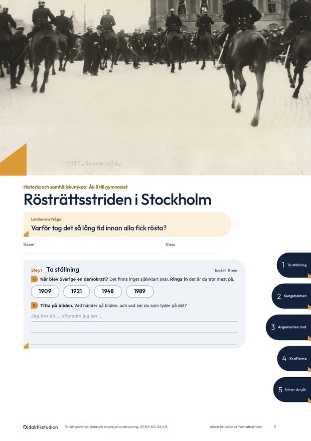 Omslaget till lektionen Rösträttsstriden i Stockholm