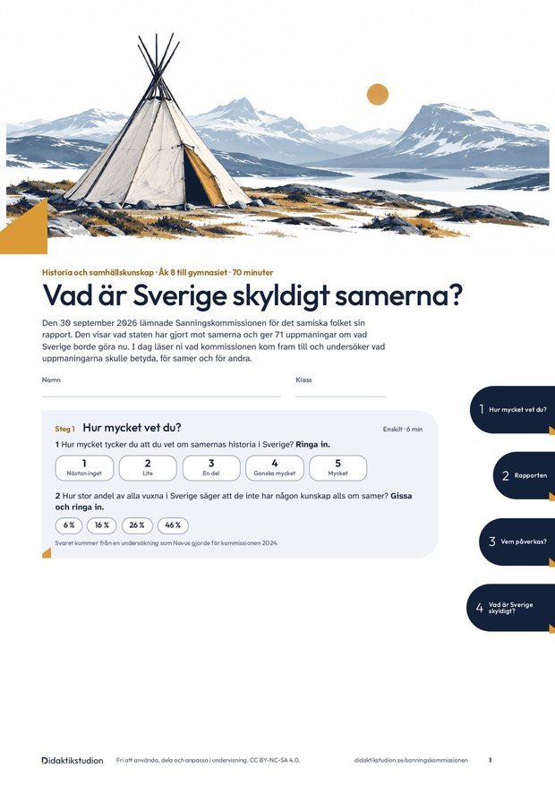 Omslaget till lektionen Vad är Sverige skyldigt samerna?