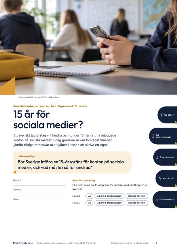 Omslaget till lektionen 15 år för sociala medier?